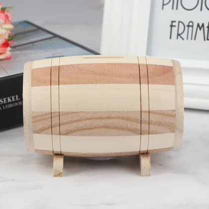 Tirelire Tonneau en Bois – Économique & Décorative